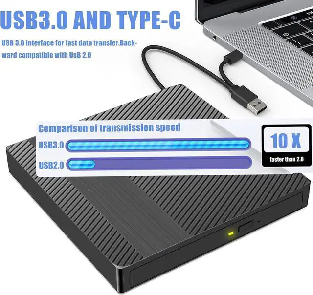 Alt view image 4 of 7 - AUTYUE External Blu-ray Drives, Portable DVD/CD/BD Player for Laptop, USB 3.0 Type-C External CD DVD Burner Reader 3D Optical Bluray Drive Compatible with Laptop Desktop Windows XP/7/8/10/11 Mac OS