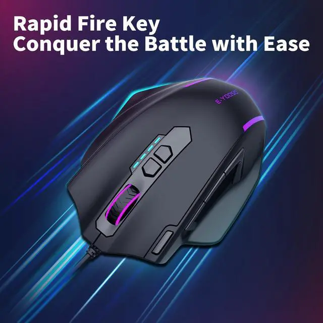 Alt view image 5 of 6 - AUTYUE Large Gaming Mouse Wired, 12400 DPI, 11 Programmable Buttons, Rapid Fire Button, 5 Side Buttons, RGB Backlit, Adjustable Weights, Software Supports, Wired Mouse for PC/Mac and Laptop - Black
