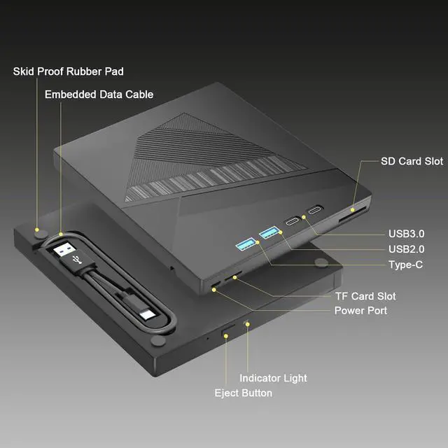 Alt view image 5 of 7 - AUTYUE External CD DVD Drive, 7-in-1 USB 3.0 Type-C DVD Player for Laptop Portable Disk Drive Can for Burn Read Writer Disk Duplicator Compatible with Latptop PC Windows XP/7/8/10, Linux Mac OS