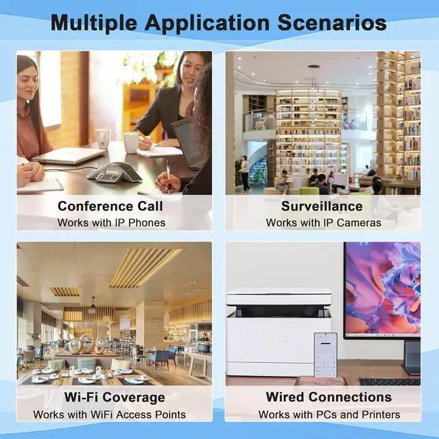 Alt view image 7 of 7 - AUTYUE Gigabit PoE Switch, 2 Port Gigabit Ethernet Switch, Ethernet Splitter 1 to 2, Non-PoE to PoE Adapter, Network Hub 1 PoE in 2 PoE Out, Supplies PoE (15.4W) or PoE+ (30W), Distance Up to 328 ft.