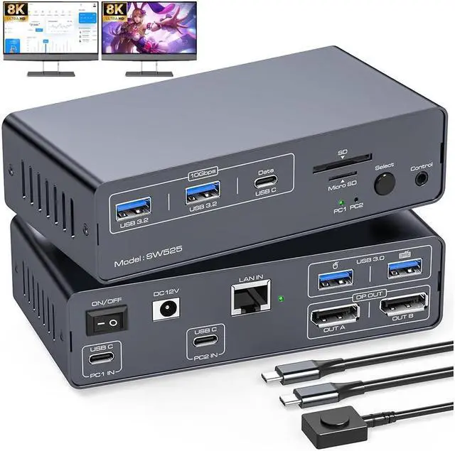 Main image of AUTYUE 4K@120Hz USB C Docking Station Dual Monitor KVM Switch for 2 Laptops or Macbooks (12-in-1) Type C Dock with 2 Displayport, 1G Ethernet, 10Gbps USB C + USB A 3.2, USB 3.0 and SD/microSD Card