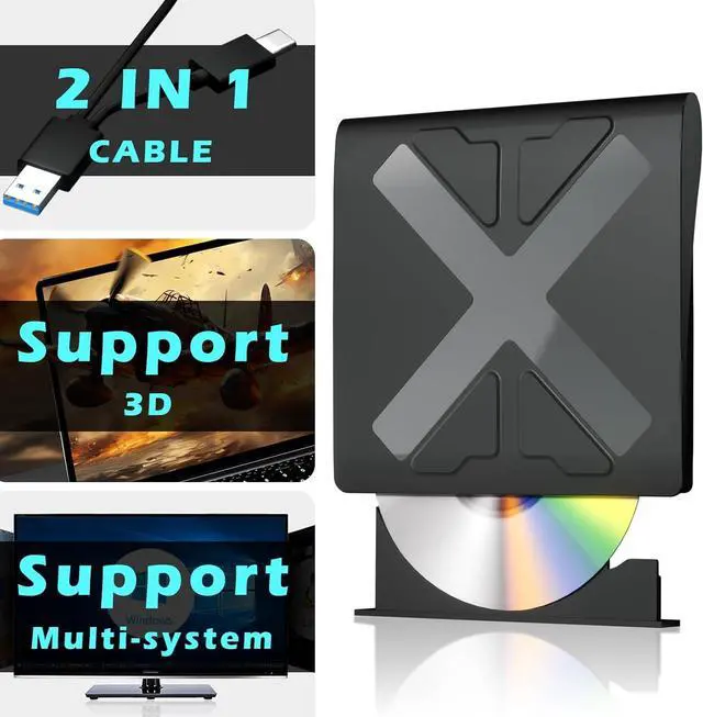 Alt view image 5 of 7 - AUTYUE External Blu Ray Drive, USB 3.0 and Type-C Blu Ray Burner Portable Blu Ray DVD/CD/BD Player, 3D Bluray Optical DVD Drive Compatible with Windows XP/7/8/10/11 MacOS Laptop Desktop
