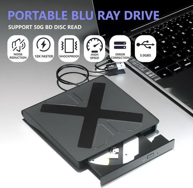 Alt view image 3 of 7 - AUTYUE External Blu Ray Drive, USB 3.0 and Type-C Blu Ray Burner Portable Blu Ray DVD/CD/BD Player, 3D Bluray Optical DVD Drive Compatible with Windows XP/7/8/10/11 MacOS Laptop Desktop