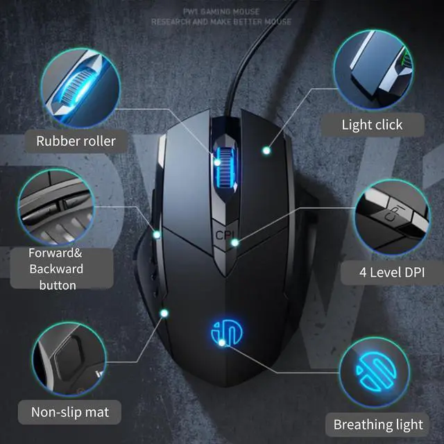 Alt view image 4 of 7 - AUTYUE USB Wired Mouse, Ergonomic Design, up to 3200 DPI Adjustable and 6 Buttons, Optimised USB Wired Optical Mouse, Gaming Mouse for PC Laptop Computer for Working and Gaming (Gray)