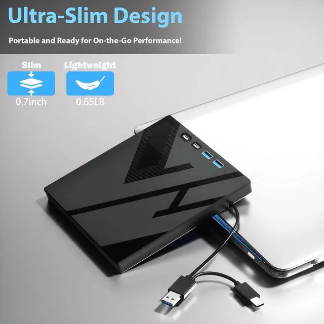 Alt view image 5 of 7 - AUTYUE [7 in 1] External DVD Drive, External CD/DVD Drive for Laptop with 4 USB Port & SD/TF Port, DVD Player CD DVD Burner USB 3.0/Type C, CD ROM External CD DVD Drive for PC Laptop Windows Linux Mac