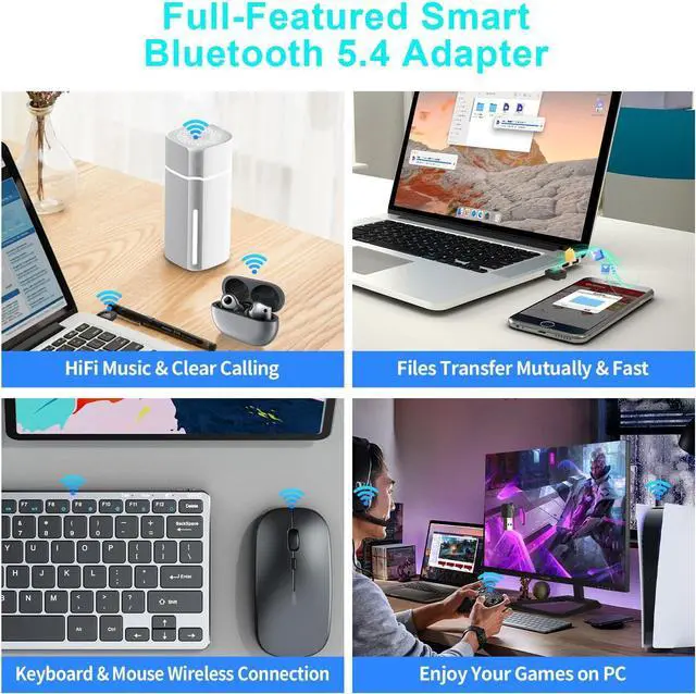 Alt view image 6 of 7 - AUTYUE Upgraded Bluetooth 5.4 Adapter for PC Laptop, Wireless USB Bluetooth Dongle for Desktop Windows 11/10/8.1/7, Plug n Play for Bluetooth Headphones Headset Speaker Mouse Keyboard Game Controller