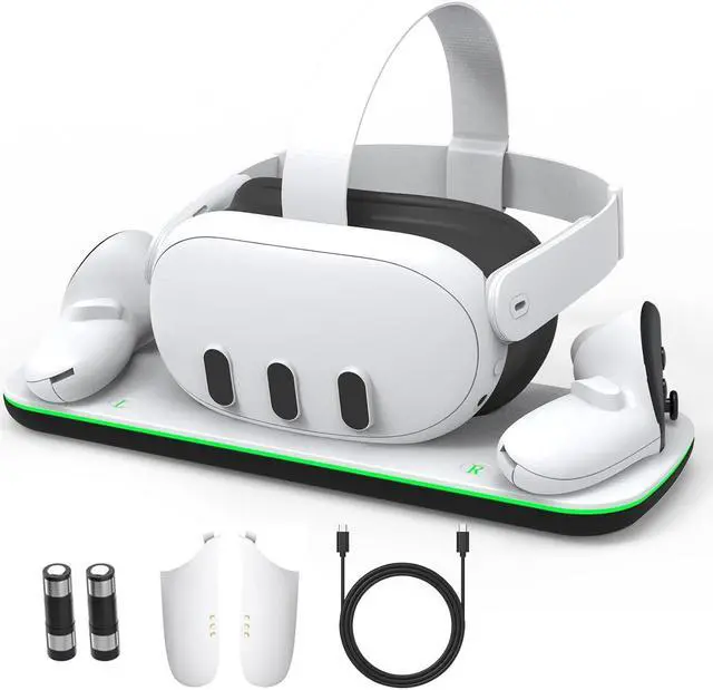 Main image of AUTYUE VR Headset Charging Dock Compatible with Me-ta Quest 3 Accessories, VR Charging Station Compatible with O-cu-lus Quest 3 with LED Indicator, Charger Stand with Rechargeable Batteries