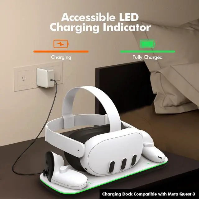 Alt view image 5 of 7 - AUTYUE VR Headset Charging Dock Compatible with Me-ta Quest 3 Accessories, VR Charging Station Compatible with O-cu-lus Quest 3 with LED Indicator, Charger Stand with Rechargeable Batteries