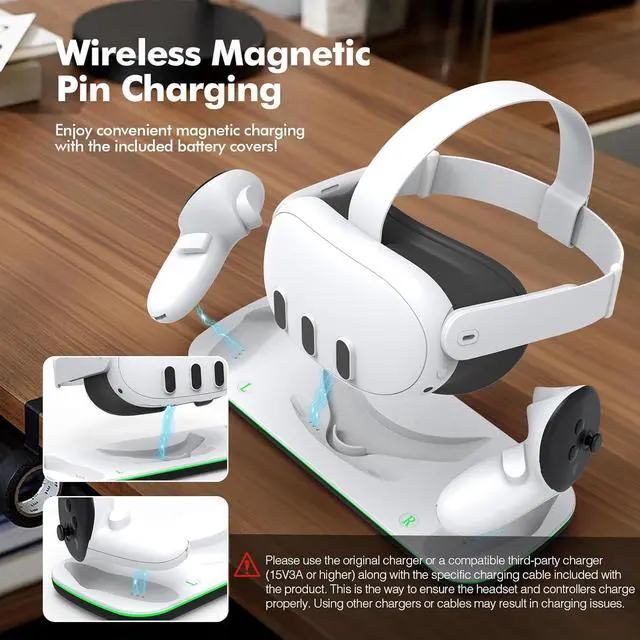 Alt view image 3 of 7 - AUTYUE VR Headset Charging Dock Compatible with Me-ta Quest 3 Accessories, VR Charging Station Compatible with O-cu-lus Quest 3 with LED Indicator, Charger Stand with Rechargeable Batteries