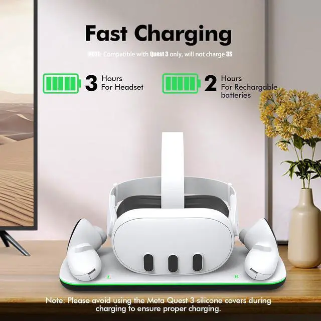 Alt view image 2 of 7 - AUTYUE VR Headset Charging Dock Compatible with Me-ta Quest 3 Accessories, VR Charging Station Compatible with O-cu-lus Quest 3 with LED Indicator, Charger Stand with Rechargeable Batteries