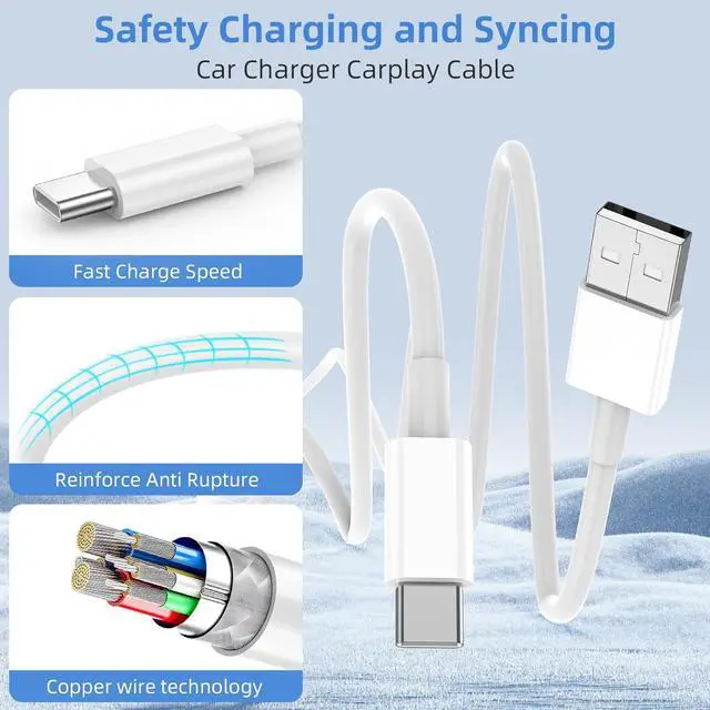 Alt view image 2 of 7 - AUTYUE Car Charger Cable for i-Phone 16 15 Car-play Cable, 2 Pack [3.3FT + 6.6FT] USB A to USB C Charging Cord for i-Ph-one 16 15/Plus/Pro Max, for i-Pad Pro 12.9/11, Air 5th/4th Gen, Mini 6th Gen