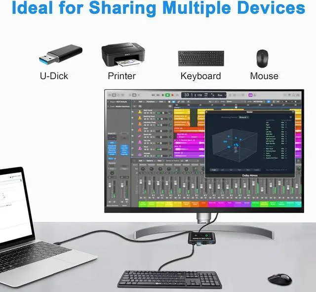 Alt view image 2 of 7 - AUTYUE USB 3.0 Switch 2 in 4 Out, USB Switch Selector 2 Computers Sharing 4 USB Devices KVM Switcher Box for PC, Printer, Scanner, Mouse, Keyboard with 2 USB Cable, Compatible with Mac/Windows/Linux