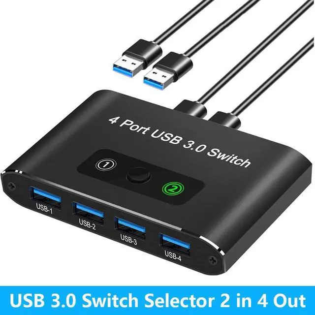 Main image of AUTYUE USB 3.0 Switch 2 in 4 Out, USB Switch Selector 2 Computers Sharing 4 USB Devices KVM Switcher Box for PC, Printer, Scanner, Mouse, Keyboard with 2 USB Cable, Compatible with Mac/Windows/Linux