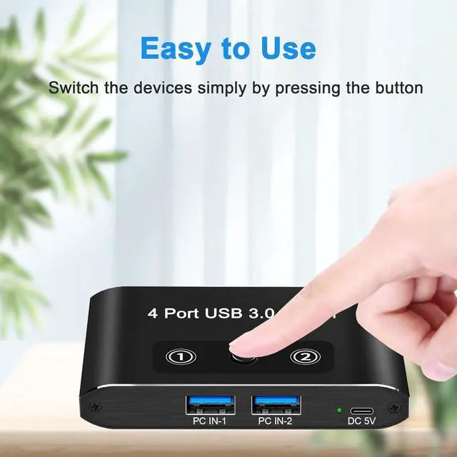 Alt view image 4 of 7 - AUTYUE USB 3.0 Switch 2 in 4 Out, USB Switch Selector 2 Computers Sharing 4 USB Devices KVM Switcher Box for PC, Printer, Scanner, Mouse, Keyboard with 2 USB Cable, Compatible with Mac/Windows/Linux