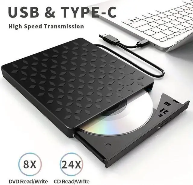 Alt view image 5 of 6 - AUTYUE External CD DVD Drive [8 in 1], USB 3.0 & Type-C Portable Drive Reader CD/DVD +/-RW ROM Burner Rewriter with 4 USB Ports & SD/TF Optical Drive for Desktop PC Windows 11/10/8/7/X, Mac OS Linux