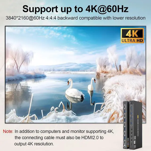 Alt view image 7 of 7 - AUTYUE USB 3.0 KVM Switch HDMI 4K@60Hz/2K@120Hz, with EDID, 4 Port HDMI KVM Switch for 4 Computer Share 1 Monitor and 4 USB 3.0 Devices, Wired Remote and USB Cables Included