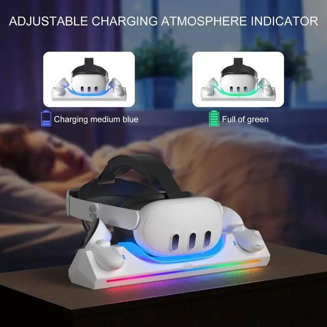 Alt view image 3 of 7 - AUTYUE Charging Station for Me-ta/O-cu-lus Quest 3S/ Quest 3 Accessories, 30W Fast Adapter for Me-ta Quest 3 Charging Dock with LED Indicator, Includes 2*1800mAh Rechargeable Batteries for VR Headset