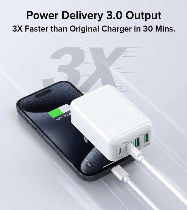 Alt view image 3 of 7 - AUTYUE [2-Pack] USB C Charger Block, 40W Flat USB C Wall Charger Plug, Foldable & Slim Type C Charger Fast Charging Block Cube, 4-Port PD + QC Multiport Power Adapter for i-Phone, Android Cellphones..