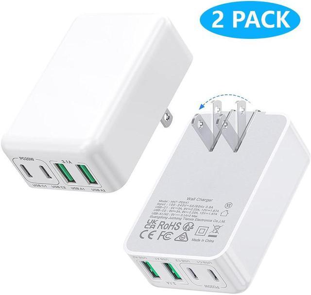 Main image of AUTYUE [2-Pack] USB C Charger Block, 40W Flat USB C Wall Charger Plug, Foldable & Slim Type C Charger Fast Charging Block Cube, 4-Port PD + QC Multiport Power Adapter for i-Phone, Android Cellphones..