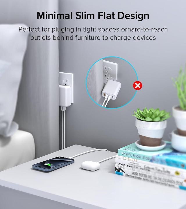 Alt view image 7 of 7 - AUTYUE [2-Pack] USB C Charger Block, 40W Flat USB C Wall Charger Plug, Foldable & Slim Type C Charger Fast Charging Block Cube, 4-Port PD + QC Multiport Power Adapter for i-Phone, Android Cellphones..