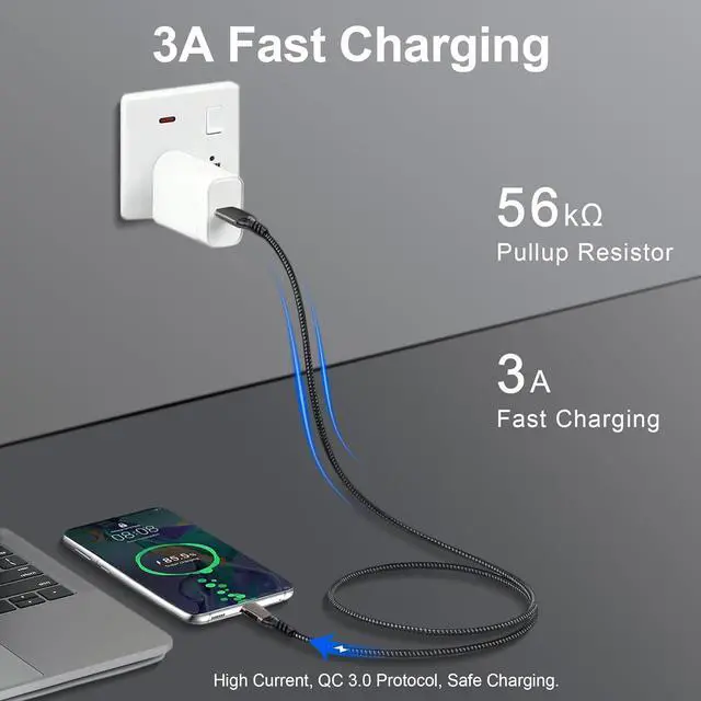 Alt view image 3 of 7 - AUTYUE [2 PACK] USB C Cable 6.6ft./2M, Nylon Braided USB A to USB C Cable USB 3.1 USB 3.2 Gen2 10Gbps Data Charger 60W Cord for Galaxy S24 S23 S22 S21 S20 S10 S9 S8, Note 20, and i-Phone 15/15 Pro..