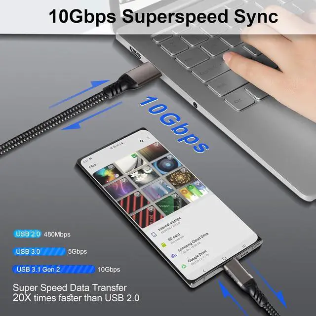 Alt view image 4 of 7 - AUTYUE [2 PACK] USB C Cable 6.6ft./2M, Nylon Braided USB A to USB C Cable USB 3.1 USB 3.2 Gen2 10Gbps Data Charger 60W Cord for Galaxy S24 S23 S22 S21 S20 S10 S9 S8, Note 20, and i-Phone 15/15 Pro..