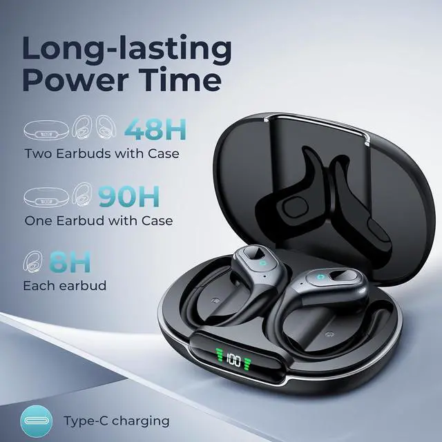 Alt view image 3 of 7 - AUTYUE Bluetooth Headphones Wireless Earbuds 90H Playback Sport Ear Buds with LED Display Charging Case in Ear Sweatproof Running Earphones with Earhook for Workout iOS Android Cellphones