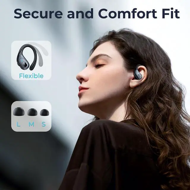 Alt view image 4 of 7 - AUTYUE Bluetooth Headphones Wireless Earbuds 90H Playback Sport Ear Buds with LED Display Charging Case in Ear Sweatproof Running Earphones with Earhook for Workout iOS Android Cellphones