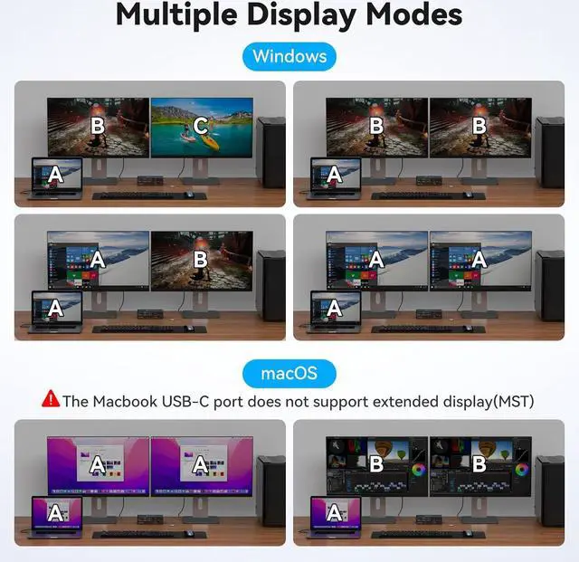 Alt view image 4 of 7 - AUTYUE USB C HDMI KVM Switch Docking Station Dual Monitor KVM for Laptop and Computer, (13-in-1) Type C Dock with 2 HDMI 2.0, 10Gbps USBC + USBA 3.2 Date, 5Gbps USB 3.0 Date and SD/microSD Card Slots