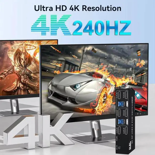 Alt view image 4 of 7 - AUTYUE 4K@240Hz Dual Monitor DP 2.0 KVM Switch, 8K@60Hz USB 3.0 Displayport KVM Switch 2 in 2 out, Displayport KVM Switch 2 Monitors 2 PCs, with Audio Microphone Output and 4  USB Ports & SD/TF Solts