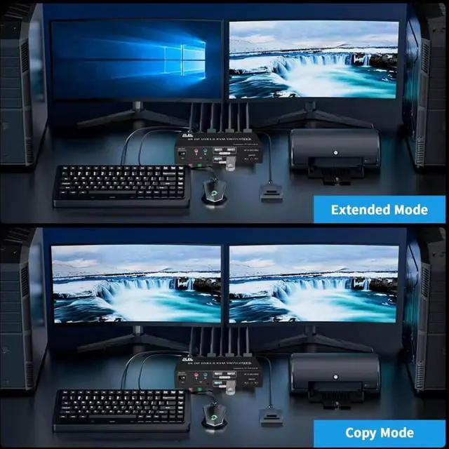 Alt view image 3 of 7 - AUTYUE 4K@240Hz Dual Monitor DP 2.0 KVM Switch, 8K@60Hz USB 3.0 Displayport KVM Switch 2 in 2 out, Displayport KVM Switch 2 Monitors 2 PCs, with Audio Microphone Output and 4  USB Ports & SD/TF Solts