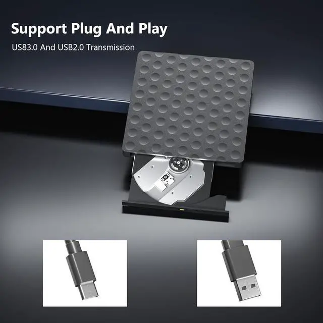 Alt view image 3 of 7 - AUTYUE External CD DVD Drive for Laptop, USB 3.0 & Type C Portable CD DVD Drive Player Reader Writter Burner, CD/DVD Optical Drive for PC Desktop, Compatible with Windows 7 8 10 11 XP,Linux,Mac OS