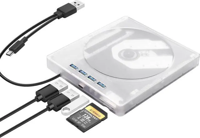 Alt view image 7 of 7 - AUTYUE 7 in 1 External CD DVD Drive for Laptop with 4 USB Ports and TF/SD Card Slots, USB 3.0 Portable CD/DVD Disk Drive Player CD DVD Burner Reader Writer for Laptop PC Windows 11/10/8/7 Linux OS