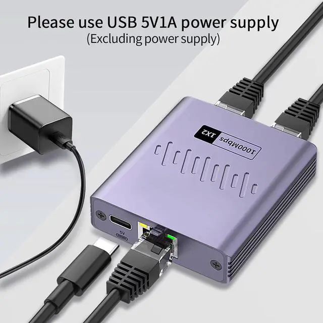 Alt view image 3 of 7 - AUTYUE Ethernet Splitter 1 to 2 1000Mbps, Gigabit Ethernet Splitter,LAN Network Splitter with USB Power Cable, RJ45 Splitter for Cat5/5e/6/7/8 Cable (2 Devices Simultaneously Networking) Router Switch