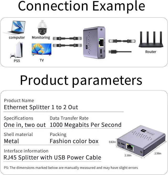 Alt view image 6 of 7 - AUTYUE Ethernet Splitter 1 to 2 1000Mbps, Gigabit Ethernet Splitter,LAN Network Splitter with USB Power Cable, RJ45 Splitter for Cat5/5e/6/7/8 Cable (2 Devices Simultaneously Networking) Router Switch