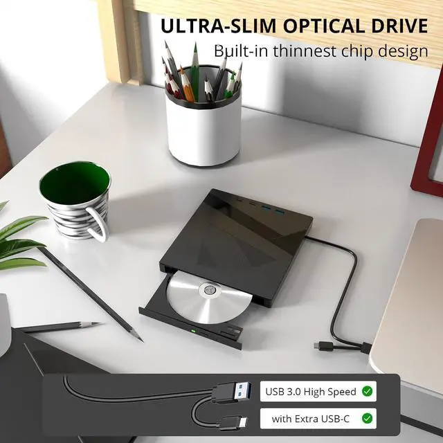 Alt view image 5 of 7 - AUTYUE 7 in 1 External DVD CD Drive USB 3.0 & Type-C Portable CD/DVD +/-RW Disk Drive, CD/DVD Burner, CD ROM, Player for Laptop.External Drive for Laptop Desktop PC Windows 7/8/10/XP Linux/Vista/MacOS