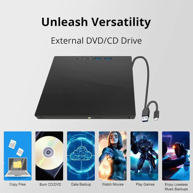 Alt view image 4 of 7 - AUTYUE 7 in 1 External DVD CD Drive USB 3.0 & Type-C Portable CD/DVD +/-RW Disk Drive, CD/DVD Burner, CD ROM, Player for Laptop.External Drive for Laptop Desktop PC Windows 7/8/10/XP Linux/Vista/MacOS