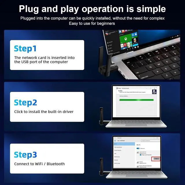 Alt view image 6 of 6 - AUTYUE AX900M 2 in 1 WiFi + Bluetooth Wireless Adapter for PC, Dual Band 2.4GHz/5GHz with Dual Antenna 5DBi, Bluetooth Dongle 5.4 Compatible with Windows 11/10, WiFi 6 Adapter for Computer/Laptop