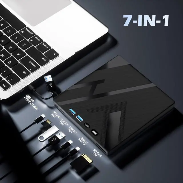 Alt view image 5 of 6 - AUTYUE 7 in 1 External CD/DVD Drive for Laptop, Portable DVD Player for Laptop with SD/TF Port, External DVD Drive with USB 3.0/Type C, CD Reader CD Burner for Laptop PC Windows 11/10/8/7,Linux, MacOS