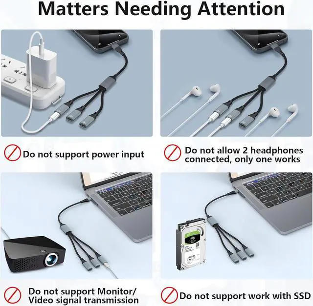 Alt view image 6 of 7 - AUTYUE USB C Splitter, USB C to 3 USB C Female Cable USB C Headphone Converter USB C to USB C OTG Splitter with Data Transfer Compatible with i-Pad Pro, Air 6/5, MacBook, i-Phone 15/15Pro, Galaxy S24