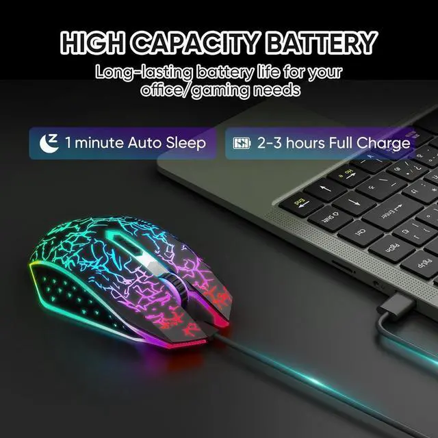 Alt view image 6 of 7 - AUTYUE Dual Mode 2.4G + Bluetooth Mouse Wireless Gaming Mouse, 2.4G Cordless RGB Rechargeable Wireless Mouse, PC Game Mouse Computer Gaming Mice for Laptop Desktop -Black