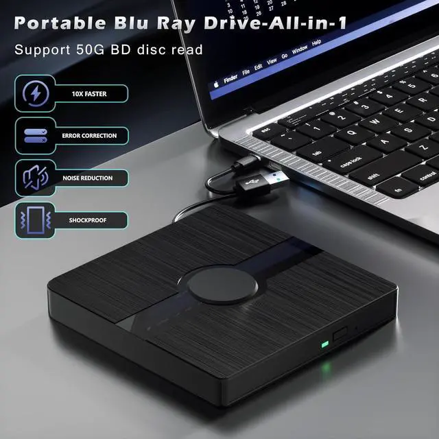 Alt view image 2 of 7 - AUTYUE External Blu Ray Drive, BD Player with Read/Write Capability Portable Blu-ray Player with USB 3.0 & Type-C CD/DVD Burner 3D Blu-ray Drive Compatible with Win10 Mac OS, Blu Ray Player for PC