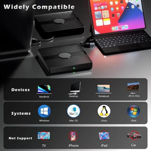 Alt view image 7 of 7 - AUTYUE External Blu Ray Drive, BD Player with Read/Write Capability Portable Blu-ray Player with USB 3.0 & Type-C CD/DVD Burner 3D Blu-ray Drive Compatible with Win10 Mac OS, Blu Ray Player for PC