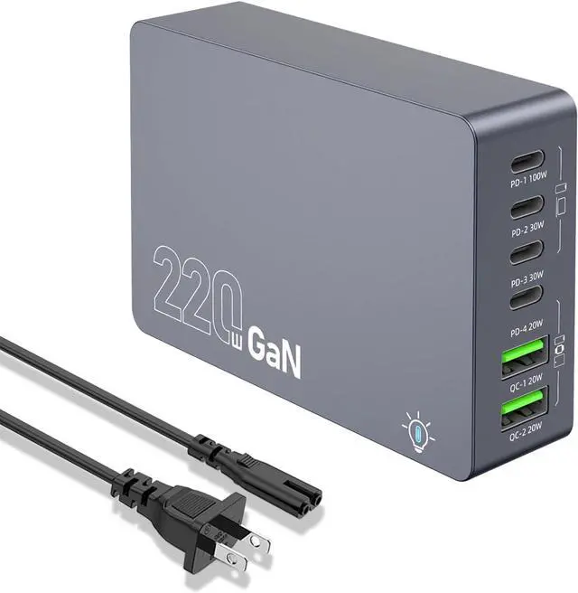 Main image of AUTYUE USB Charging Station, 220W 6-in-1 GaN USB C Fast Charging, PD USB A Multiple Devices Charger Compatible for Laptop Mac-Book i-Phone16 Pro/16/15/14 i-Pad Galaxy S25 S24 S23 H-P and Other Series