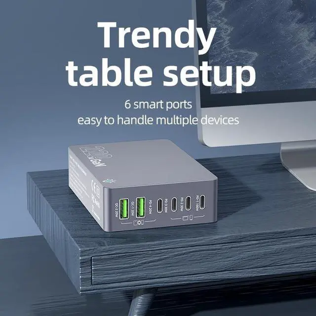 Alt view image 6 of 7 - AUTYUE USB Charging Station, 220W 6-in-1 GaN USB C Fast Charging, PD USB A Multiple Devices Charger Compatible for Laptop Mac-Book i-Phone16 Pro/16/15/14 i-Pad Galaxy S25 S24 S23 H-P and Other Series