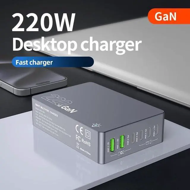 Alt view image 7 of 7 - AUTYUE USB Charging Station, 220W 6-in-1 GaN USB C Fast Charging, PD USB A Multiple Devices Charger Compatible for Laptop Mac-Book i-Phone16 Pro/16/15/14 i-Pad Galaxy S25 S24 S23 H-P and Other Series