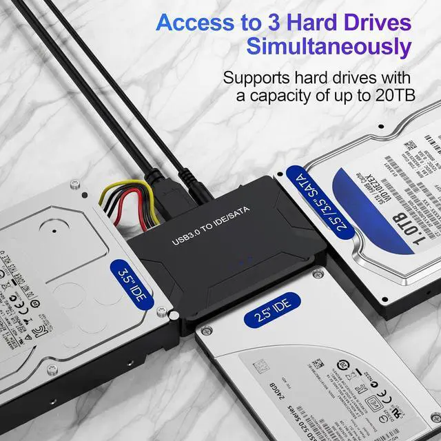 Alt view image 3 of 7 - AUTYUE Hard Drive Reader USB 3.0 & Type C to IDE SATA Adapter, External Data Transfer Recovery Converter Kit with 12V/2A Power for 2.5"/3.5" SATA/IDE HDD SSD Hard Drive Disk Internal Blu-ray Drive