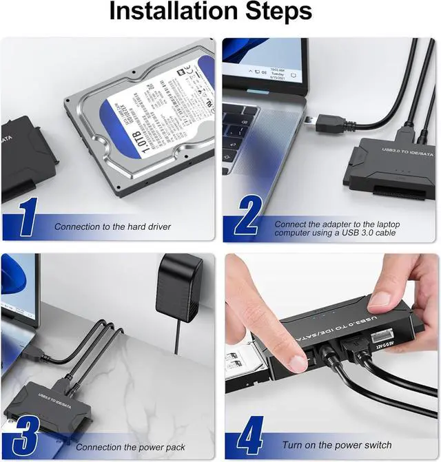 Alt view image 5 of 7 - AUTYUE Hard Drive Reader USB 3.0 & Type C to IDE SATA Adapter, External Data Transfer Recovery Converter Kit with 12V/2A Power for 2.5"/3.5" SATA/IDE HDD SSD Hard Drive Disk Internal Blu-ray Drive