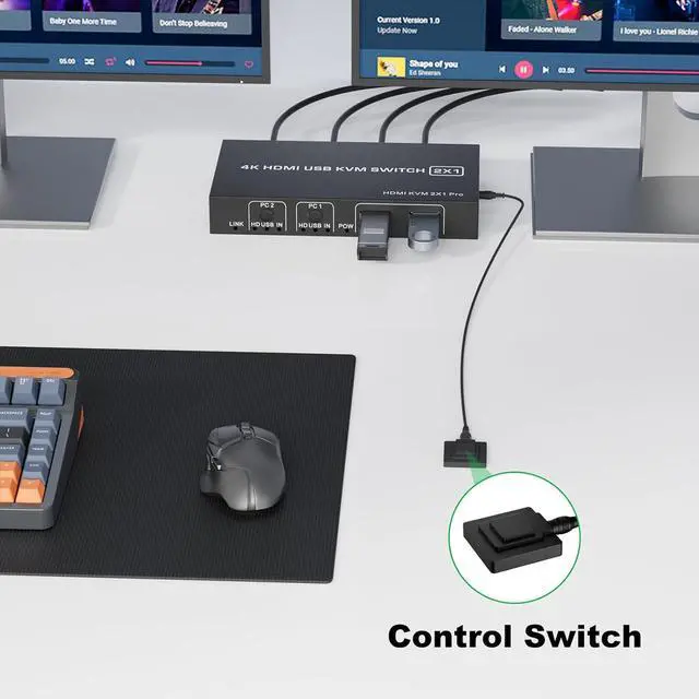 Alt view image 5 of 7 - AUTYUE HDMI KVM Switch 1 Monitor 2 Computers 4K@60Hz, USB-B HDMI KVM Switch for 2 Computer Share 1 Monitor with 3 USB Ports Sharing Keyboard and Mouse, Printer/Scanner, Desktop Controller included
