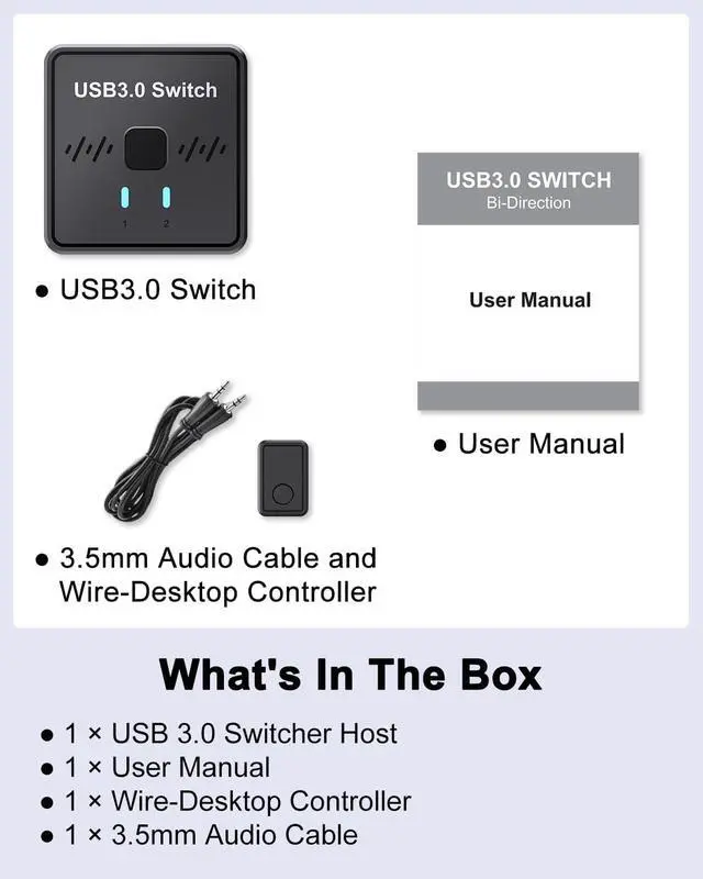 Alt view image 6 of 7 - AUTYUE USB Switch, 2 Port USB 3.0 Switch Selector, USB Splitter 1 in 2 Out / 2 in 1 Out, USB Switcher 2 Computers Share 1 USB Devices for Printer,Keyboard,Scanner,Mouse,Compatible with Mac/Win/Linux